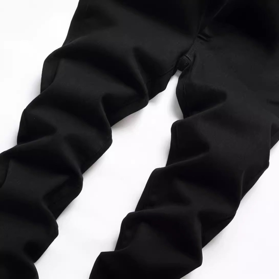 Men's Black Elastic Straight Jeans Lootquake LLC