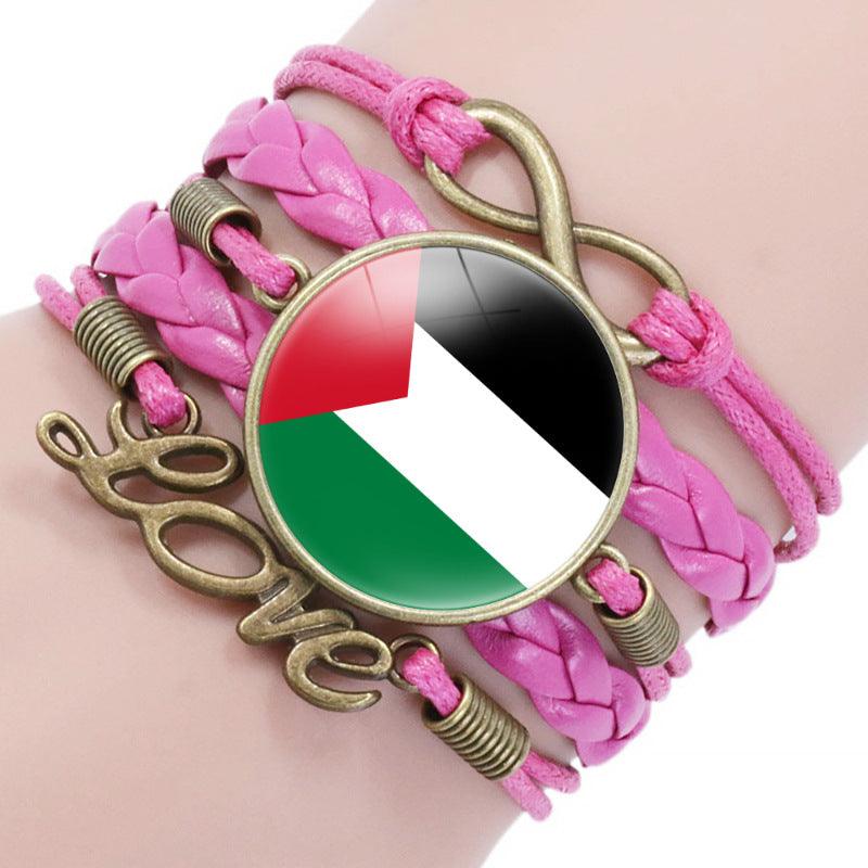 Palestinian flag keffiyeh pattern time gemstone love & ∞ style multi-layered bracelet (MAC080) - SJB-DIAMOND ELITES