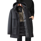 Men's Mid-Length Down Jacket - Lightweight Warm Winter Coat in Black & Navy (White Goose Feather Filled)