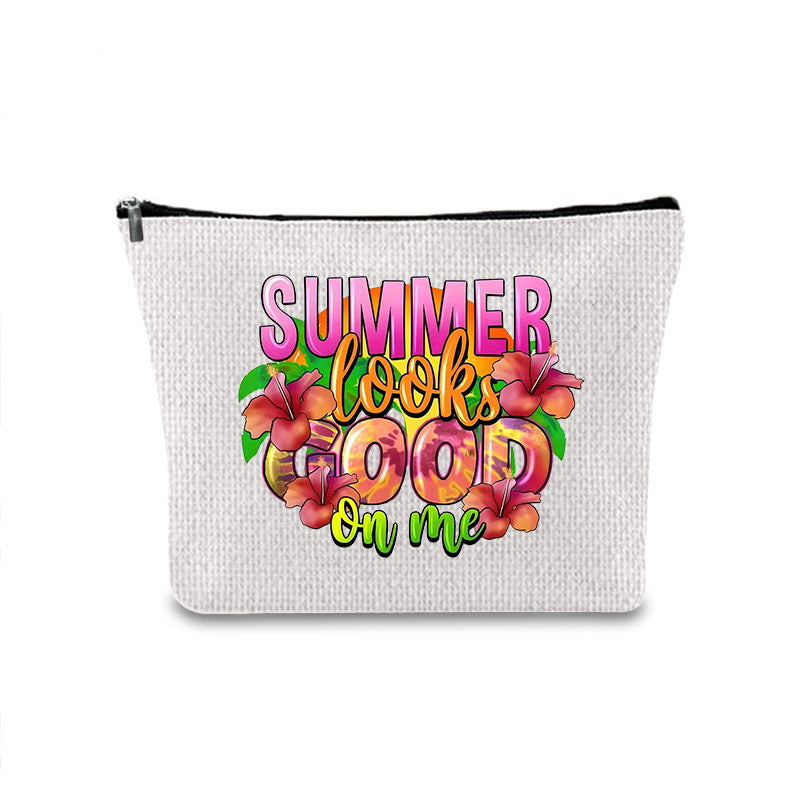 Linen printed cosmetic bag, cosmetic lipstick storage bag, small simple zipper evening clutch bag, - SJB-DIAMOND ELITES