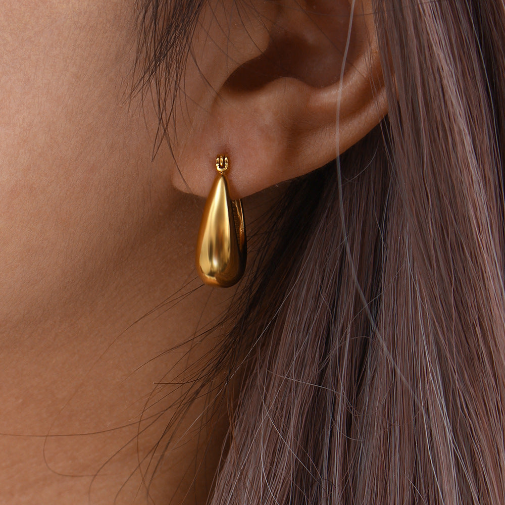 New Stainless Steel Hollow Glossy Thick U-shaped Earrings Pi-Mart
