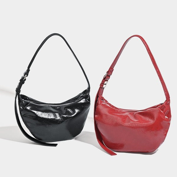 Retro red women's bag, pleated oval casual bag, shoulder bag, underarm bag, hobo bag for women - SJB-DIAMOND ELITES