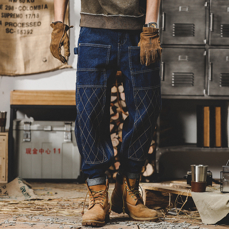 Retro Workwear Jeans Men's Autumn Loose Bright Line Lootquake LLC