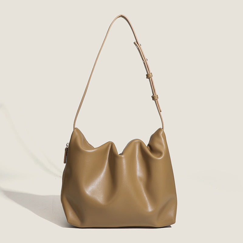 Simple soft leather pleated armpit bag, women's design side zipper solid color shoulder bag, hobo bag for women - SJB-DIAMOND ELITES