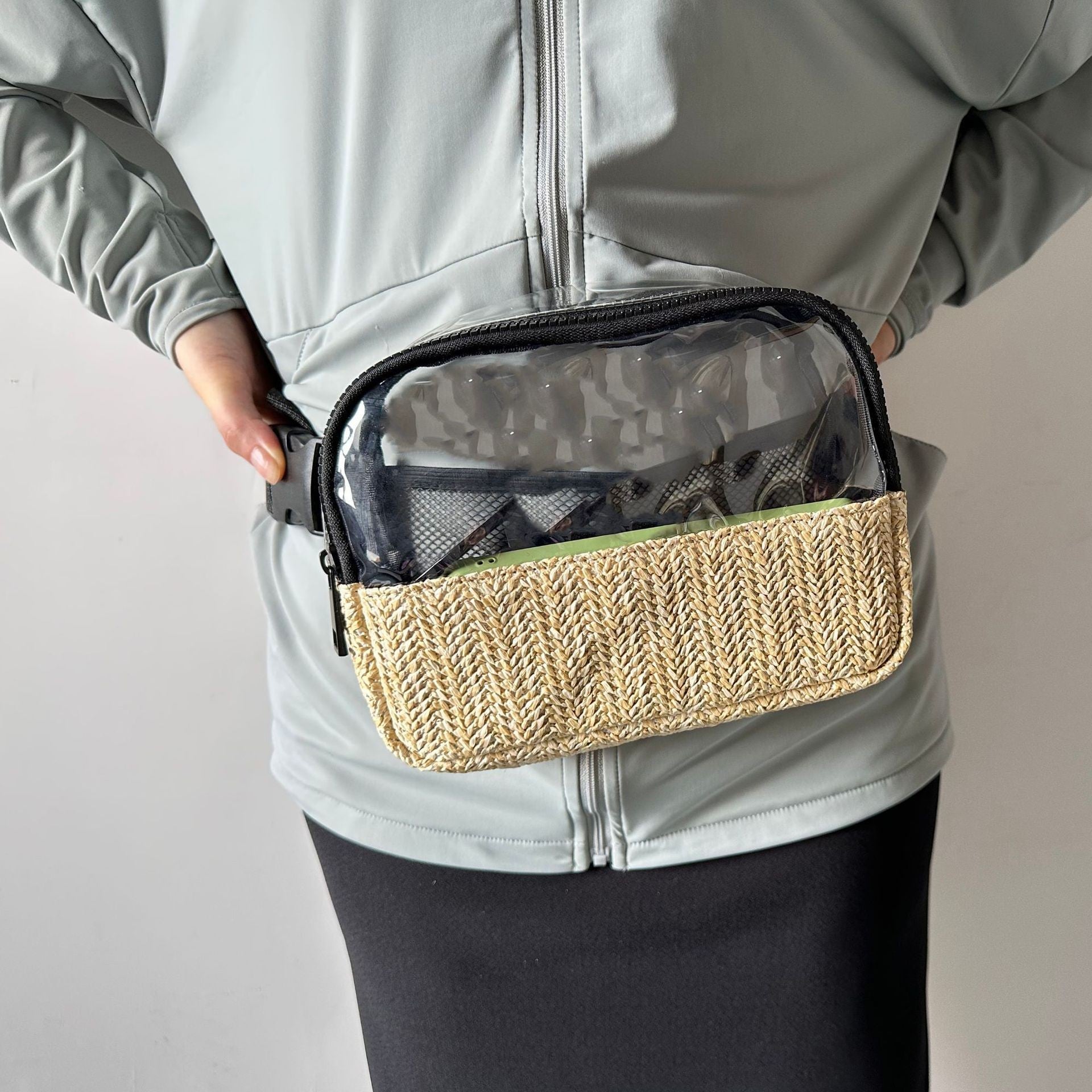 Transparent PVC Straw Waist Bag – Portable, Waterproof Beach Waist Bag & Fanny Pack for Women – Crossbody Chest Purse with Stylish Design - SJB-DIAMOND ELITES