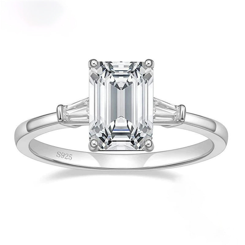 925 Silver Inlaid 3 Karat Emerald Zircon Ring Pi-Mart