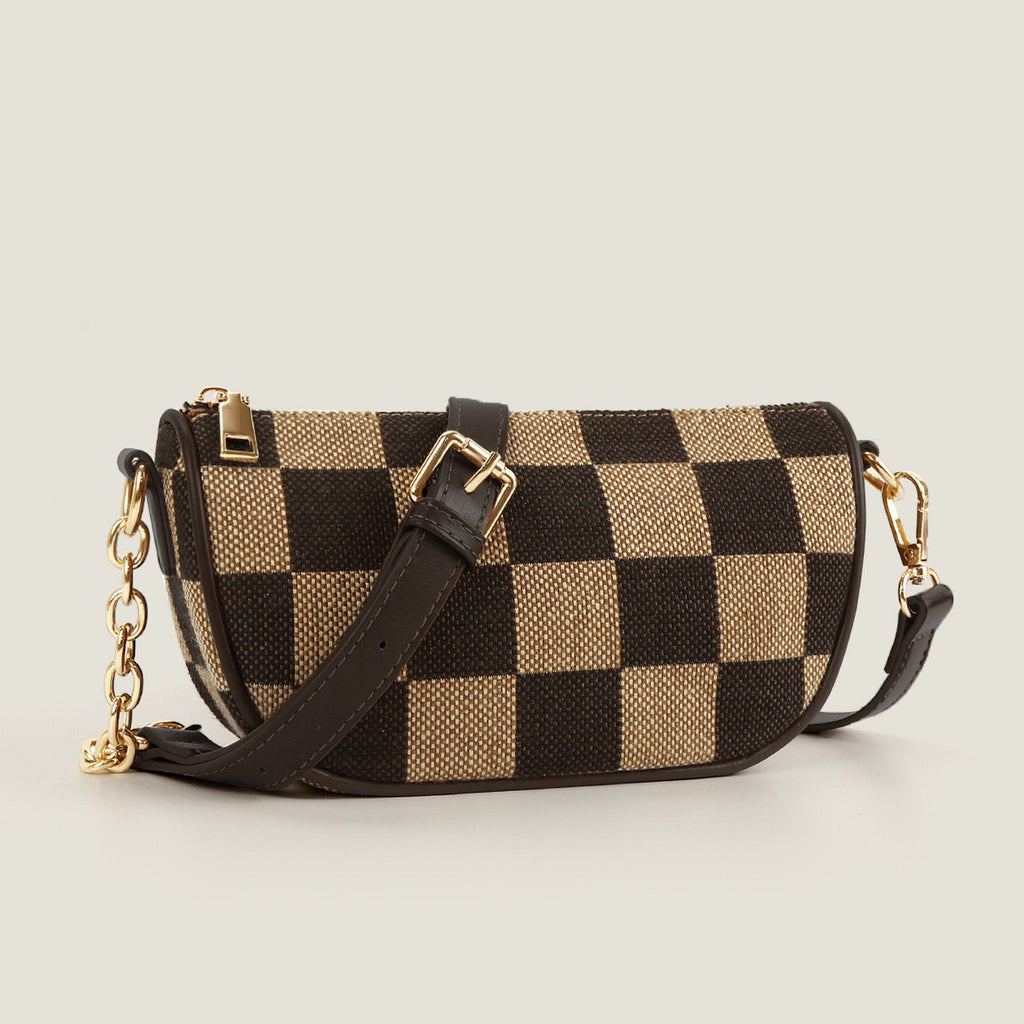 Small Crossbody Bag – Versatile Commute with Checkerboard Canvas, Compact Earphone Bag, Stylish 2-in-1 Chest Bag & Fanny Pack for Everyday Use - SJB-DIAMOND ELITES
