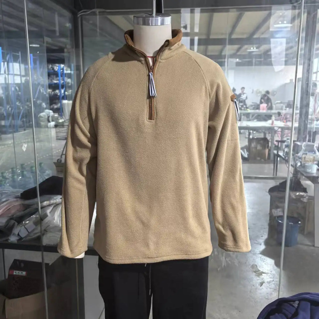 Stand Collar Half Zip Long Sleeve Tactical Arm Zipper Sweater