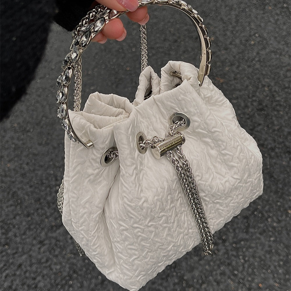 Rhinestone chain handbag women, fashion drawstring bucket bag evening clutch purse party Prom bag Party purse Prom bags clutches - SJB-DIAMOND ELITES
