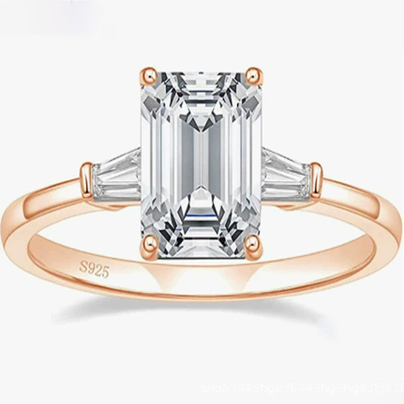925 Silver Inlaid 3 Karat Emerald Zircon Ring Pi-Mart