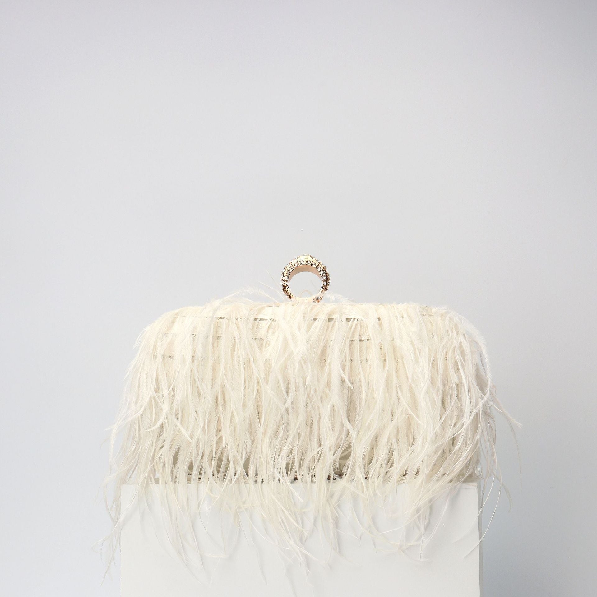 Elegant Ostrich Hair Ring Box – Small Square Bag with Chain Crossbody Shoulder Velvet Evening Clutch Purse, Perfect for Dinner, Casual Outings, Party Events, and Prom Nights - SJB-DIAMOND ELITES