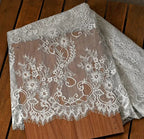 3Meters/lot Off White French Chantilly Lace Fabric , Eyelash Embroidery Lace Craft Bridal Veil Lace Accessory 150cm Width