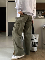 Cargo Jeans Washed-out Vintage Large Pocket Straight-leg Pants Lootquake LLC