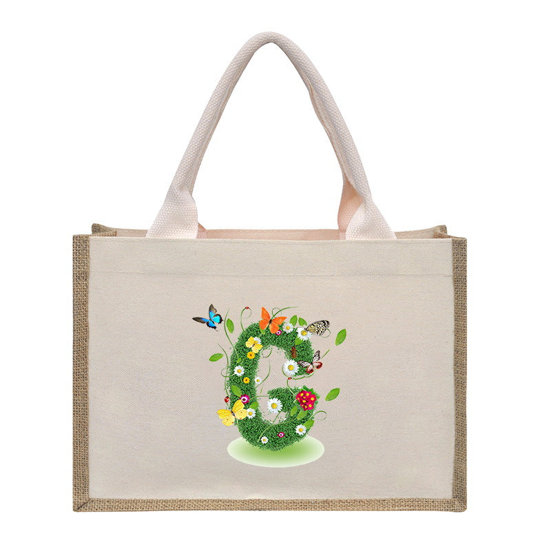 Cotton and linen canvas tote bag, printed letter tote bag, portable light handbag, gift shopping bag - SJB-DIAMOND ELITES