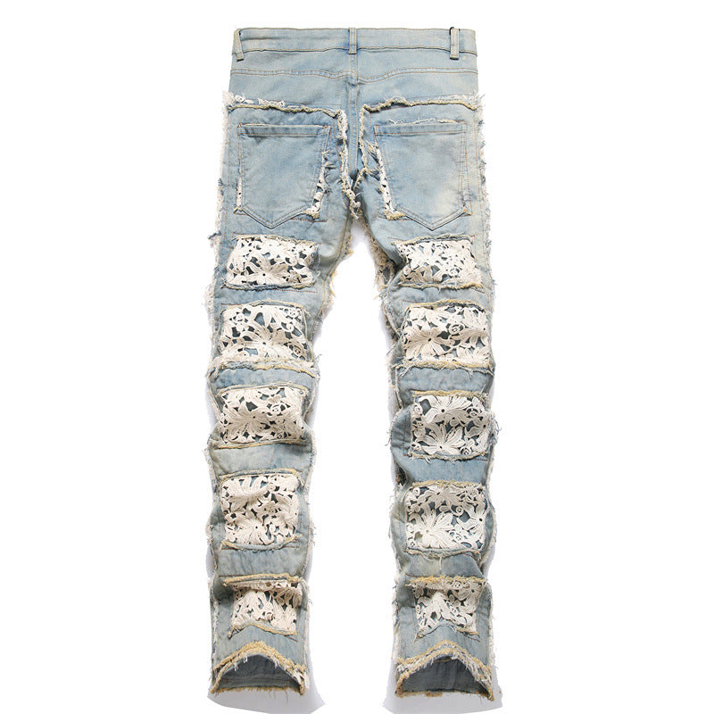 Slim-fit Straight Double-sided Embroidered Patch Youth Blue Men's Flared Jeans Lootquake LLC