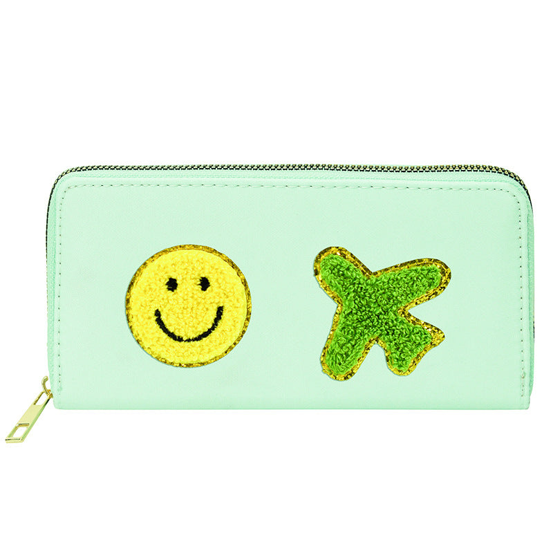 Women's alphabet embroidered wallet, long coin purse, nylon zipper ticket holder, multi-function card bag - SJB-DIAMOND ELITES