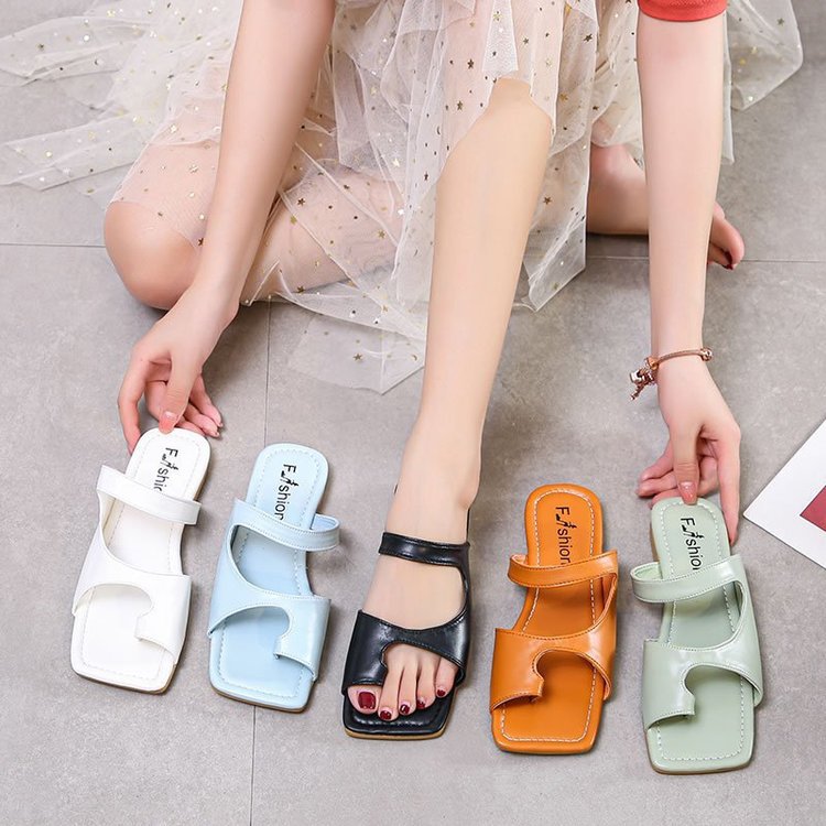Women's Open Square Toe Separate Flat Heel Sandals Slip On Slipper Casual Shoes - SJB-DIAMOND ELITES