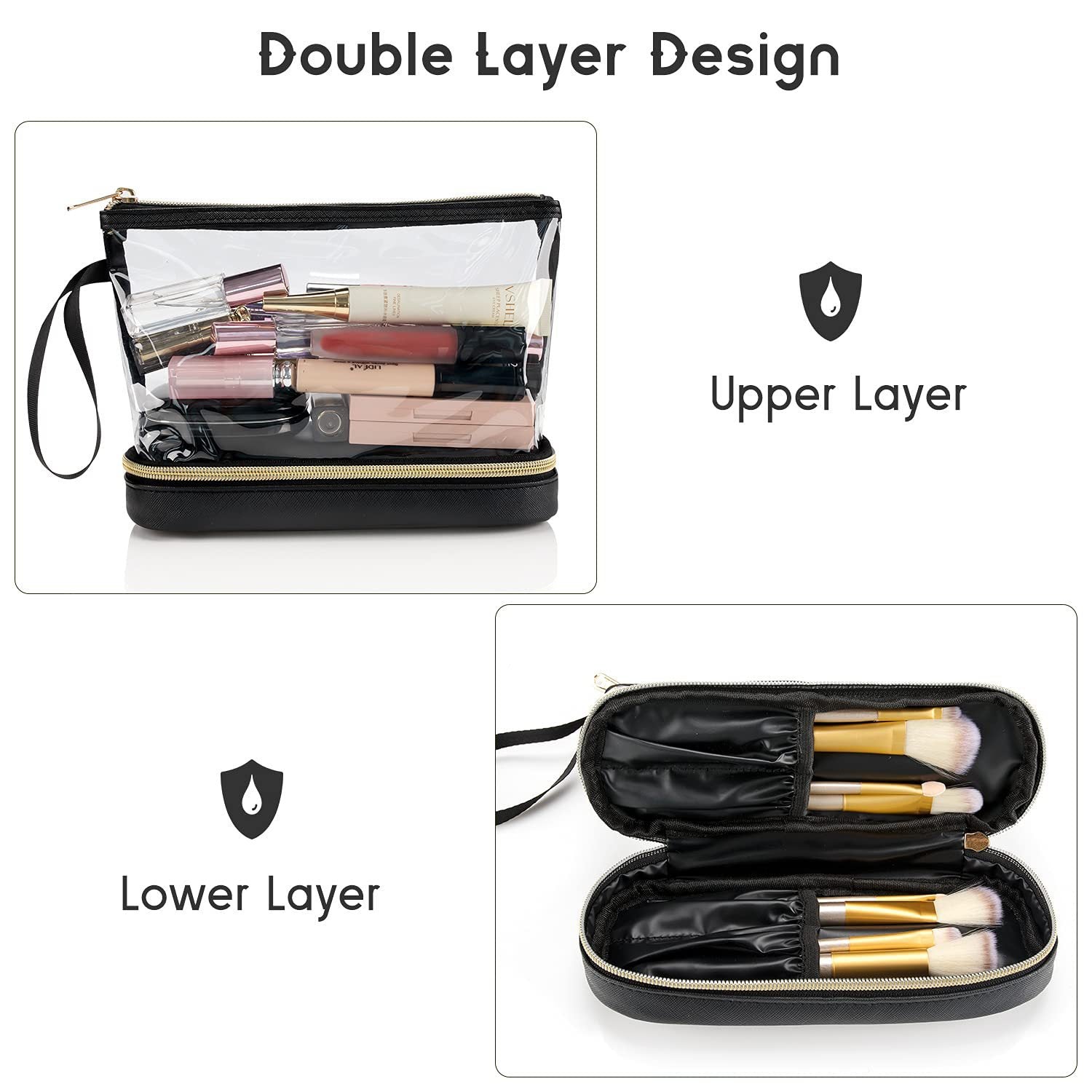 Transparent cosmetic bag, multifunctional double-layer large-capacity PVC cosmetic bag, storage portable travel bag, wet and dry separation washing bag for College Dorm Camp GymTransparent Cosmetic Bag, - SJB-DIAMOND ELITES