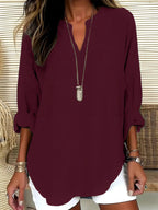 Women's V-neck Drop-shoulder Long-sleeve T-shirt Lootquake LLC