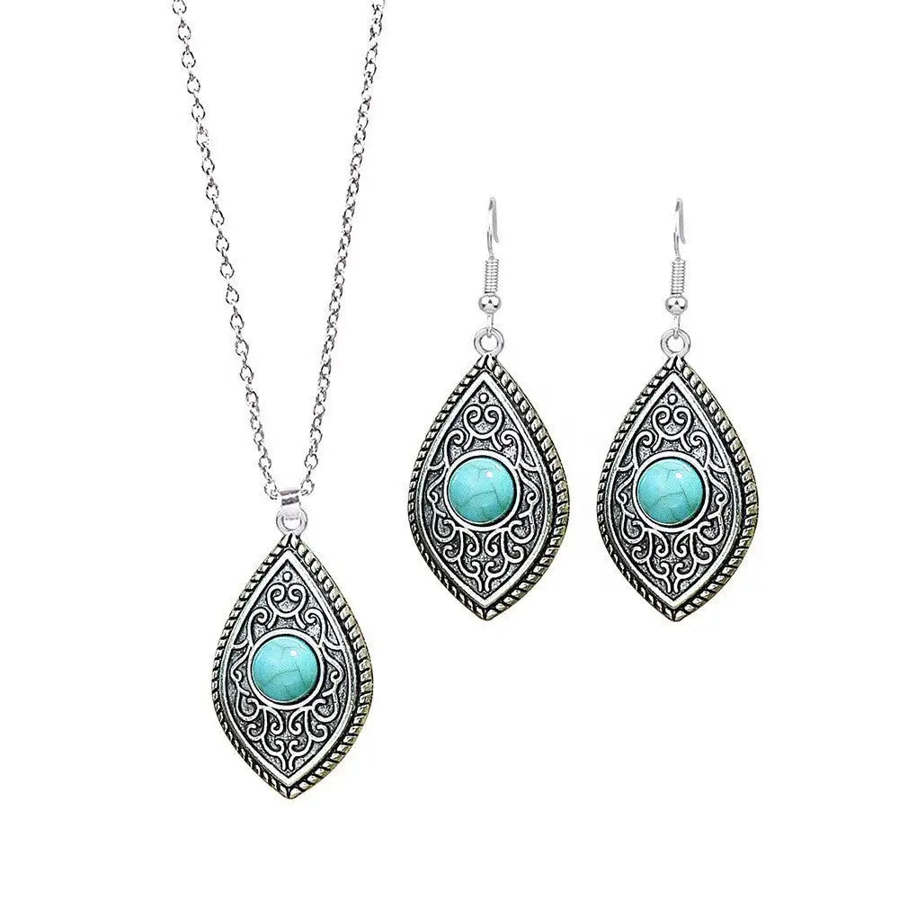 Fashion Turquoise Long Pendant Ear Rings Suit