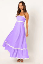 Summer solid color lace stitching elegant suspender tube top super pendulum dress