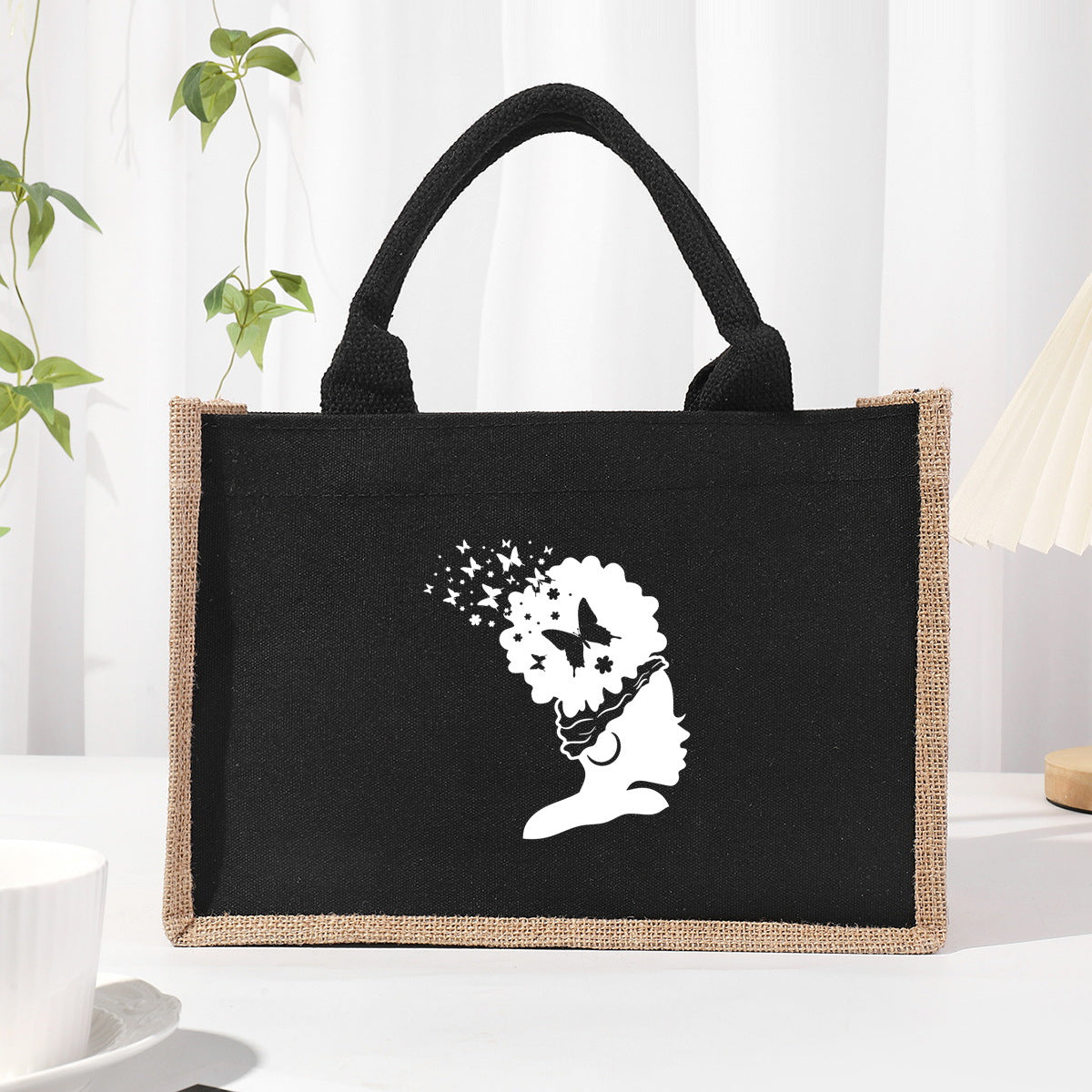 Cotton and linen canvas tote bag, printed letter tote bag, portable light handbag, gift shopping bag - SJB-DIAMOND ELITES