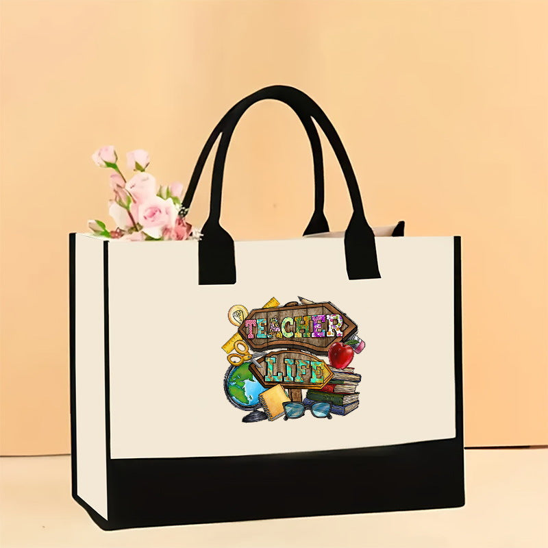 Canvas tote bag, large capacity printed tote bag women's, fashionable waterproof portable shopping bag - SJB-DIAMOND ELITES