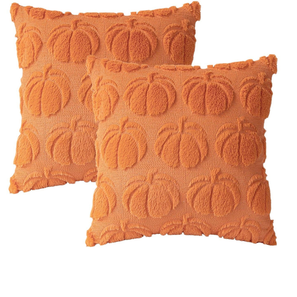 Pumpkin Fall Throw Pillow Covers - Set of 2 Rust Red Faux Fur Pillow Cases - SJB-DIAMOND ELITES