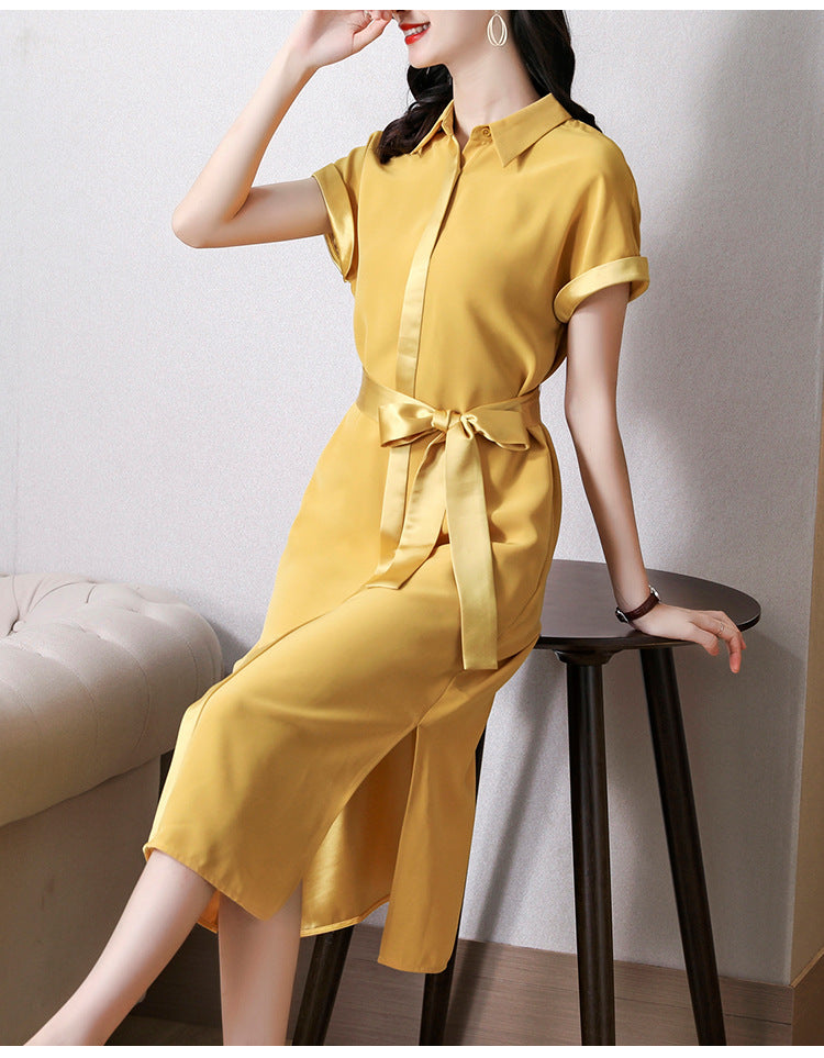Womens Summer Silk Short Sleeve Midi Dresses SHOMICOBOUTIQUE