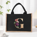 Cotton and linen canvas tote bag, printed letter tote bag, portable light handbag, gift shopping bag - SJB-DIAMOND ELITES
