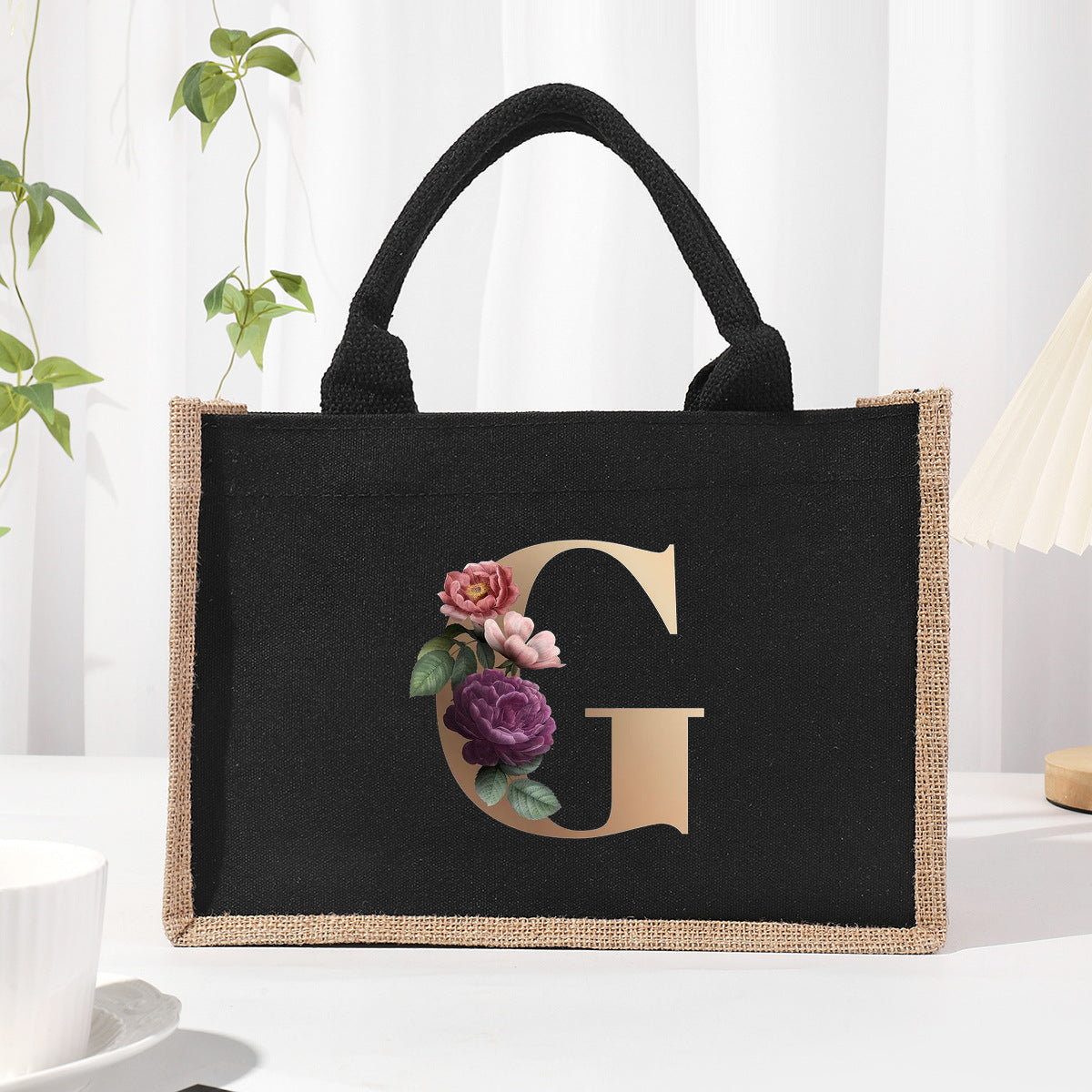 Cotton and linen canvas tote bag, printed letter tote bag, portable light handbag, gift shopping bag - SJB-DIAMOND ELITES