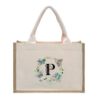 Cotton and linen canvas tote bag, printed letter tote bag, portable light handbag, gift shopping bag - SJB-DIAMOND ELITES
