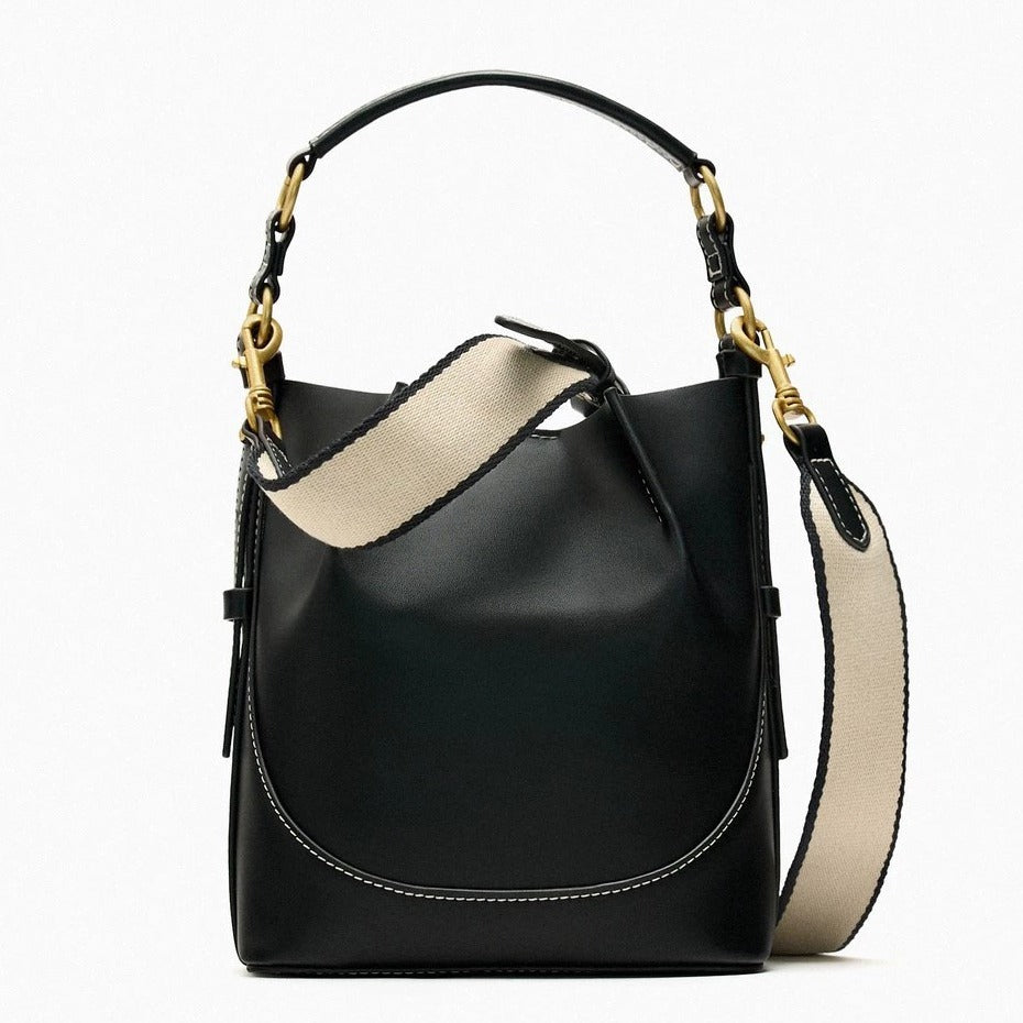 Elegant Bundle Closure Portable Hobo Bag - Stylish Crossbody Broadband Drawstring Bucket Bag