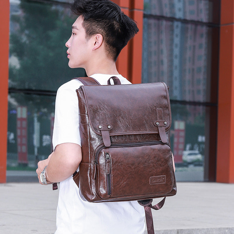 Trendy Men's Retro Backpack Trendy Cover Travel Business Bag Soft Leather Men's Backpack MB21080303 - SJB-DIAMOND ELITES