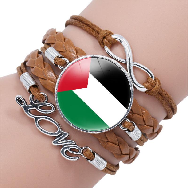 Palestinian flag keffiyeh pattern time gemstone love & ∞ style multi-layered bracelet (MAC080) - SJB-DIAMOND ELITES