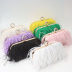 Elegant Ostrich Hair Ring Box – Small Square Bag with Chain Crossbody Shoulder Velvet Evening Clutch Purse, Perfect for Dinner, Casual Outings, Party Events, and Prom Nights - SJB-DIAMOND ELITES