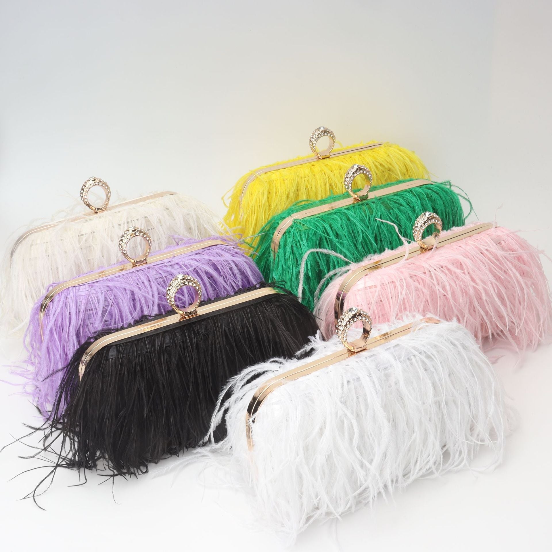 Elegant Ostrich Hair Ring Box – Small Square Bag with Chain Crossbody Shoulder Velvet Evening Clutch Purse, Perfect for Dinner, Casual Outings, Party Events, and Prom Nights - SJB-DIAMOND ELITES