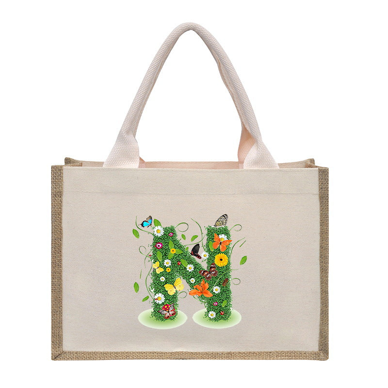 Cotton and linen canvas tote bag, printed letter tote bag, portable light handbag, gift shopping bag - SJB-DIAMOND ELITES