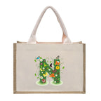 Cotton and linen canvas tote bag, printed letter tote bag, portable light handbag, gift shopping bag - SJB-DIAMOND ELITES
