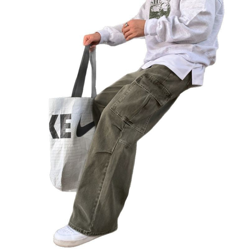 Cargo Jeans Washed-out Vintage Large Pocket Straight-leg Pants Lootquake LLC