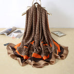 Vegan Silk scarf female classic wild houndstooth print long scarf holiday literary beach towel shawl SHOMICOBOUTIQUE