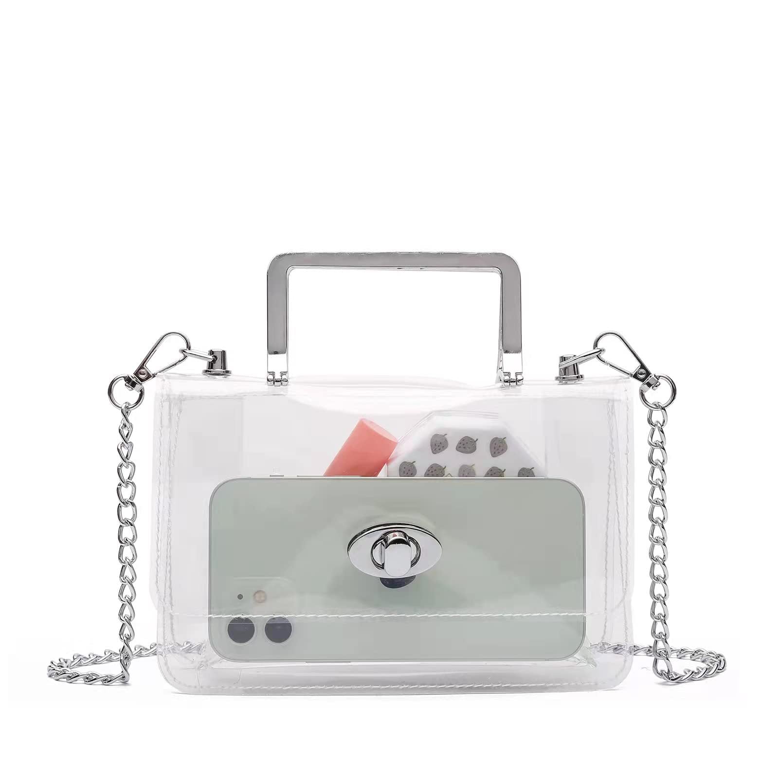 Women's Transparent evening Clutch Bag – Stylish Clear Crossbody Shoulder Bag with Removable Gold Chain Strap