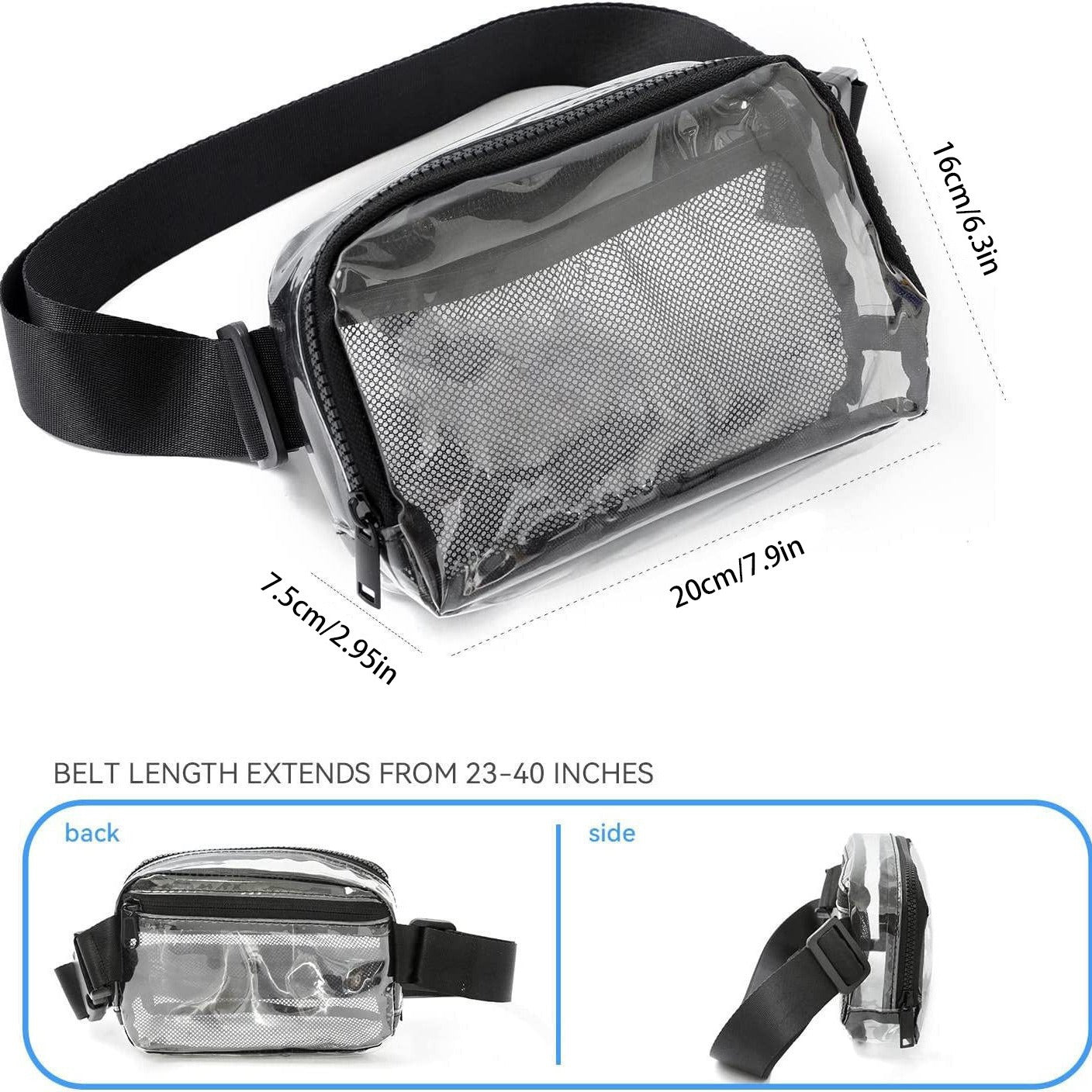 Waterproof Fanny Pack – Transparent Small Crossbody Belt Bag with Adjustable Shoulder Strap, Ideal for Festival, Hiking, Concerts, and Travel, Stadium Approved Waist Bag - SJB-DIAMOND ELITES