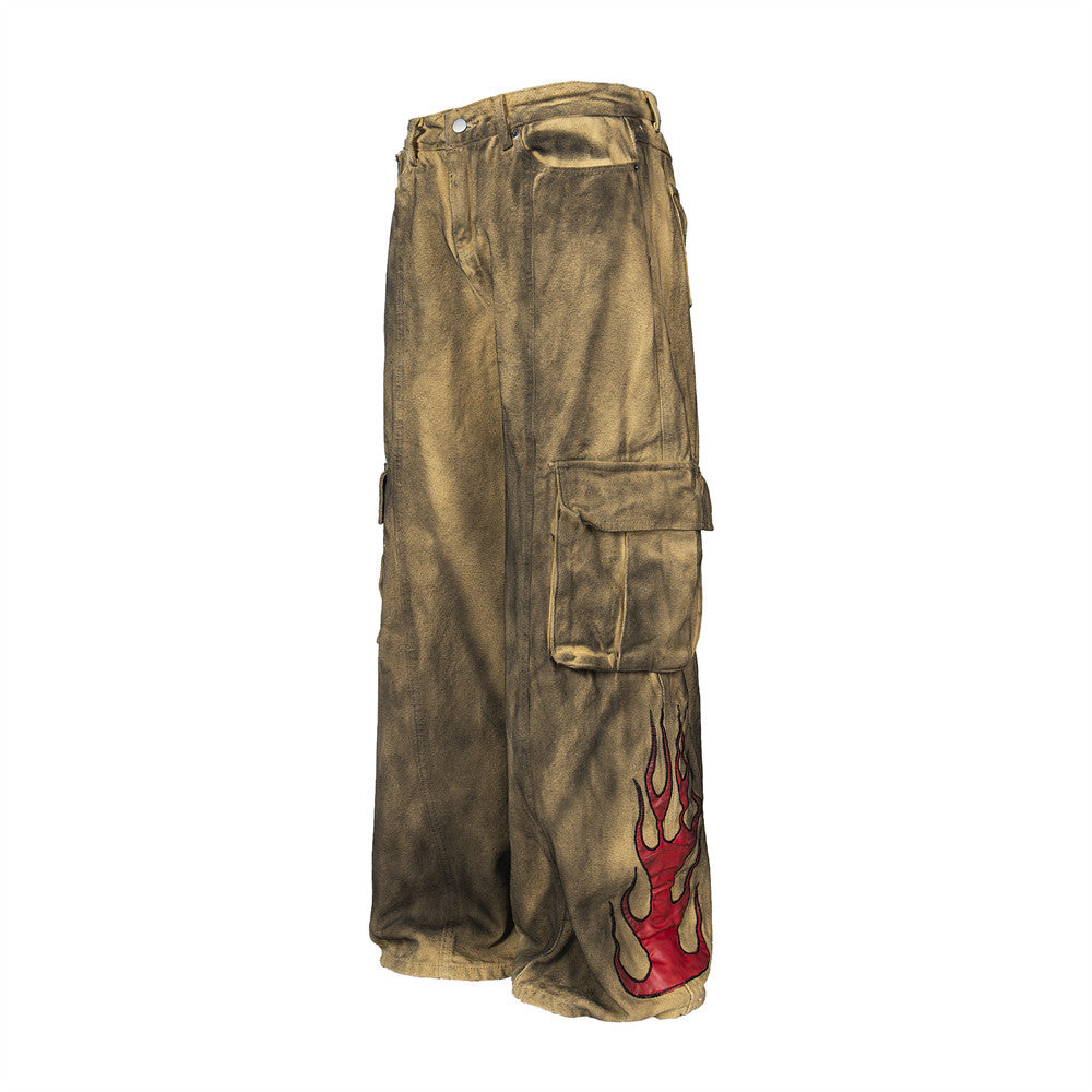 Waste Soil Wind Tie-dyed Old Dirty Cargo Jeans Men Lootquake LLC