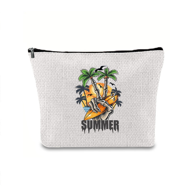 Linen printed cosmetic bag, cosmetic lipstick storage bag, small simple zipper evening clutch bag, - SJB-DIAMOND ELITES