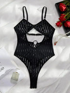 Women Striped Backless See through Mesh Body Shaping Sexy Jumpsuit