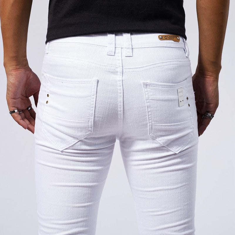 Men's European And American-style White Stretch Skinny Jeans Lootquake LLC