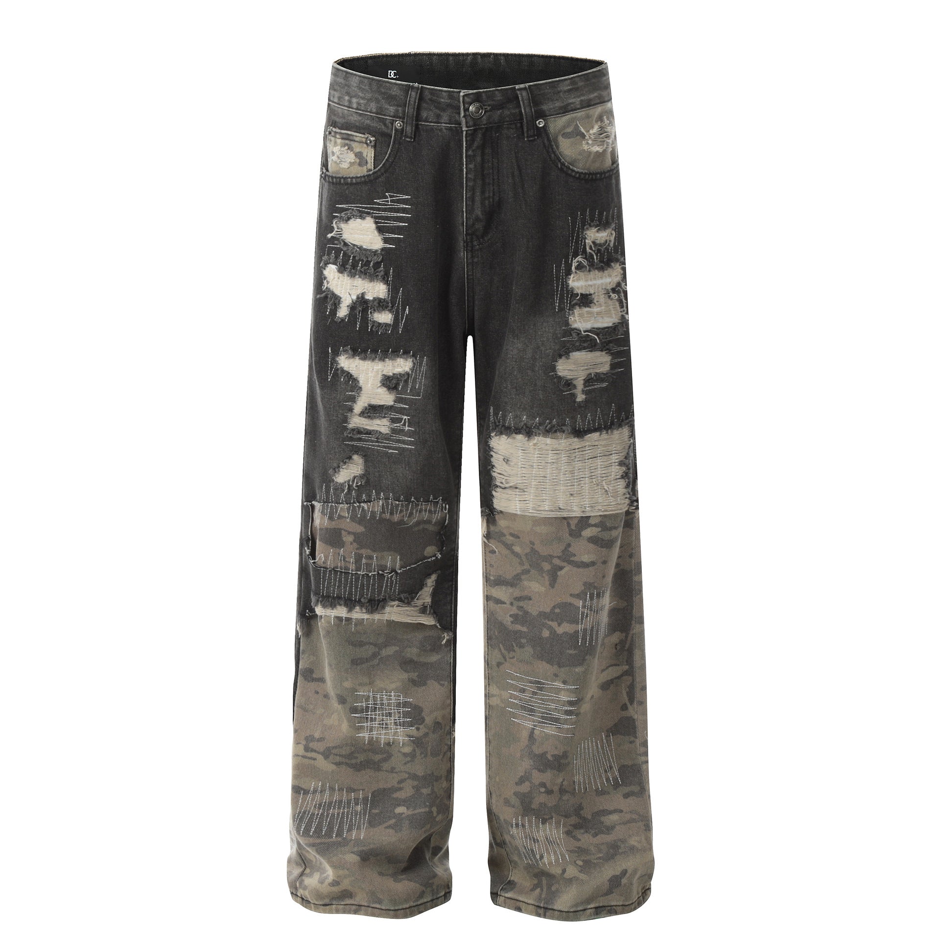 Niche Heavy Industry Washed Damaged Stitching Skinny Jeans Lootquake LLC