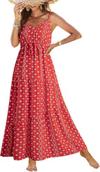 Summer Dress Casual Women's Bohemian Sleeveless Print Long Layered Long Dress Beach Dress