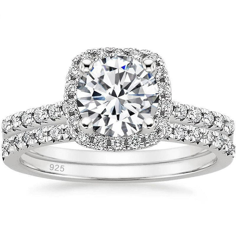 925 Inlaid 7mm Round Zircon Set Simulation Diamond Ring Pi-Mart